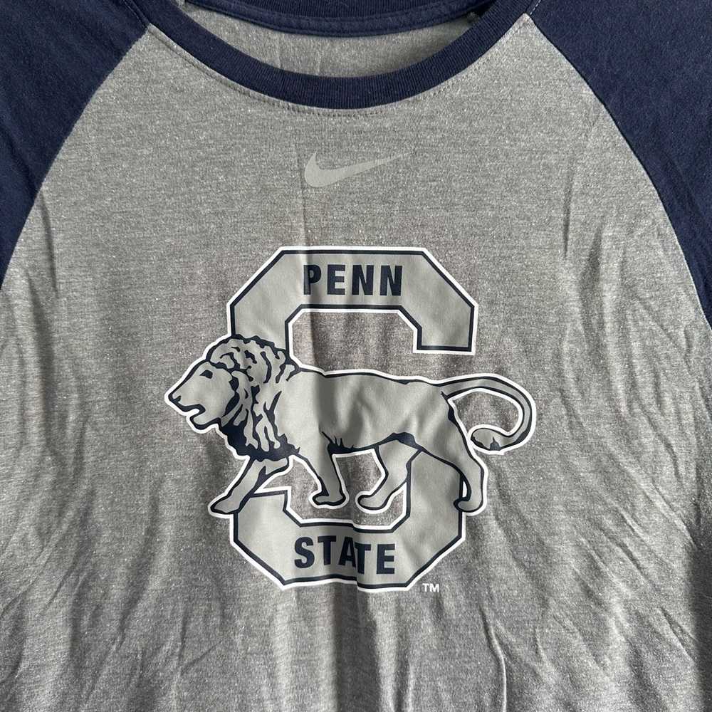 Nike Penn State Raglan Tee Mens Small Gray Navy 3/4 Sleeve NCAA Athletic Top - Picture 2 of 3